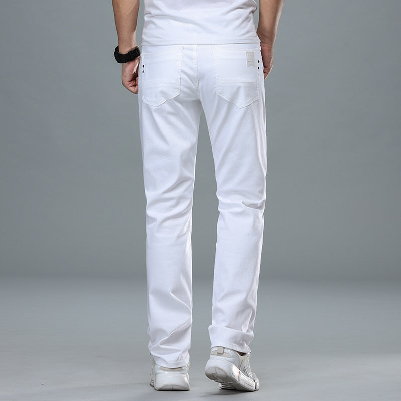Męskie eleganckie białe spodnie dżinsowe