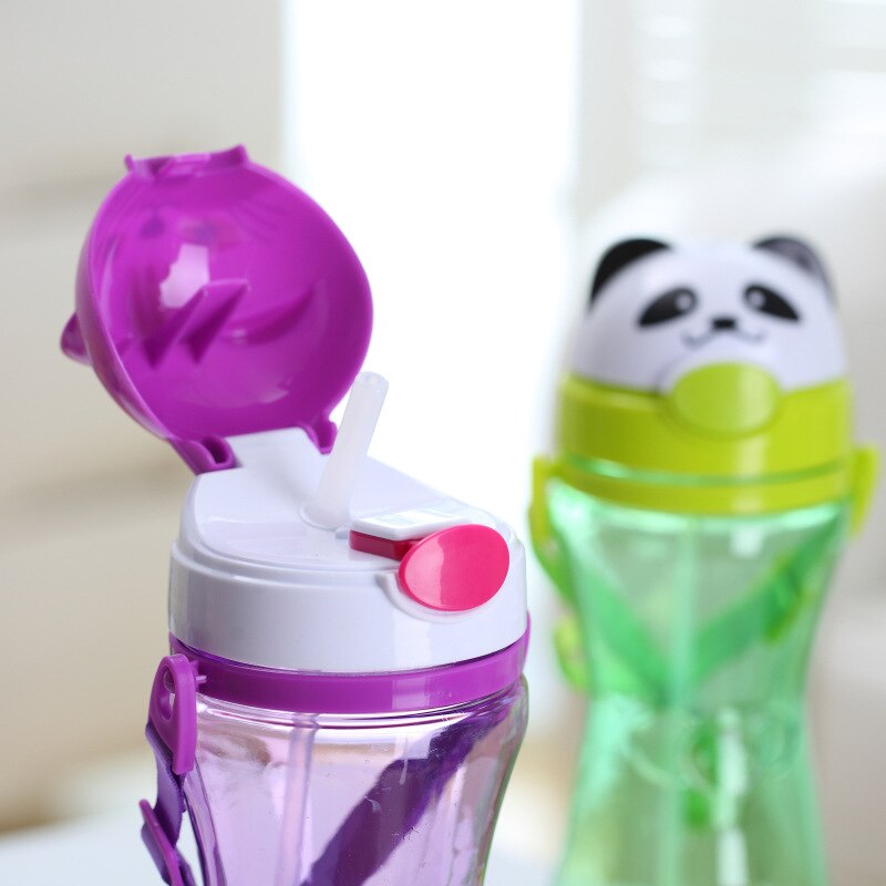 Plastikowa butelka kubek na wodę ze słomką dla dzieci 450ml Zwierzęta