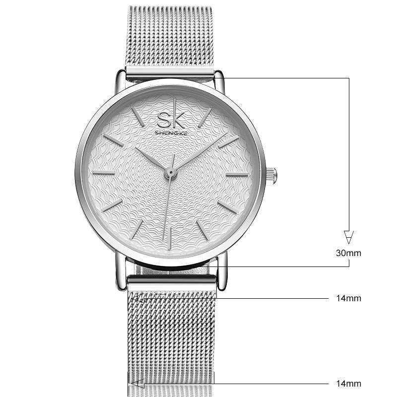 Damski zegarek z ultra cienkim siatkowym paskiem