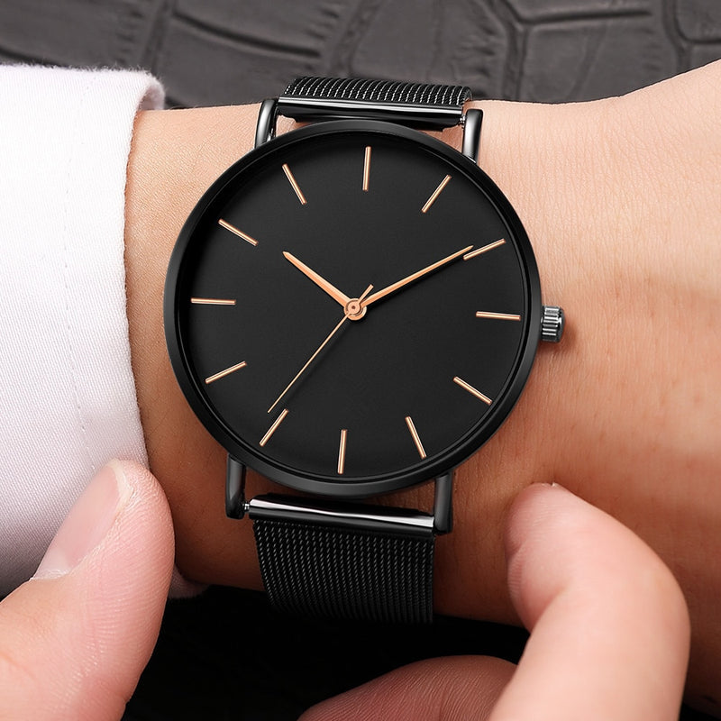 Męski zegarek z ultra cienkim siatkowym paskiem