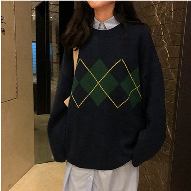 Sweter damski oversize w geometryczny wzór