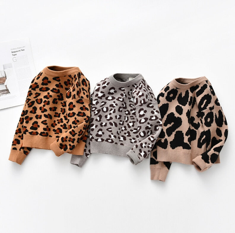 Dzianinowy sweterek dziewczęcy Leopard