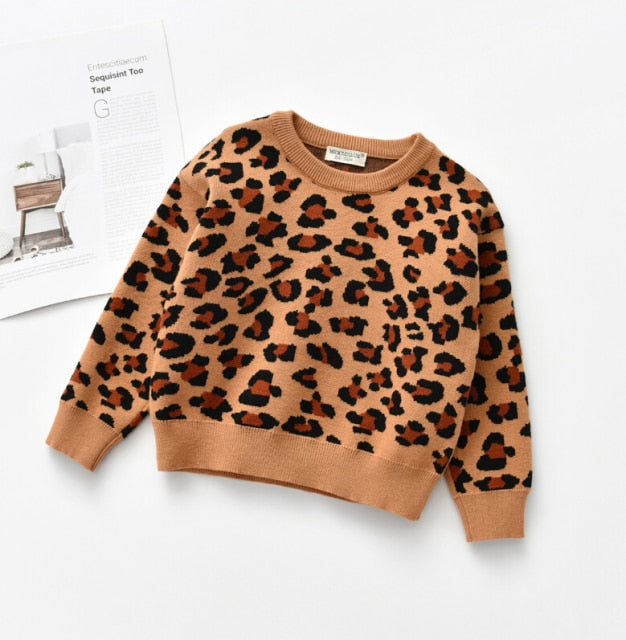 Dzianinowy sweterek dziewczęcy Leopard