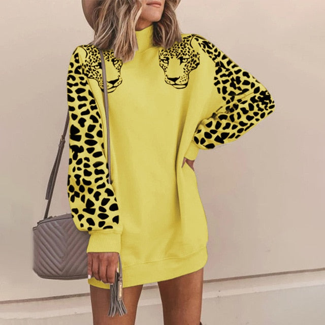 Leopardowa dresowa długa bluza damska