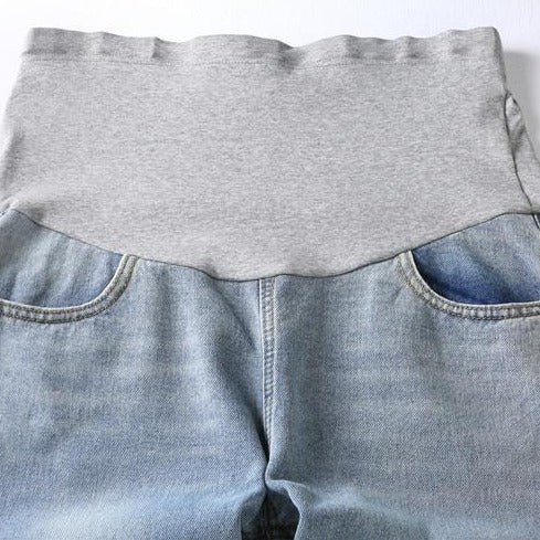 Damskie jeansy ciążowe z szerokimi nogawkami
