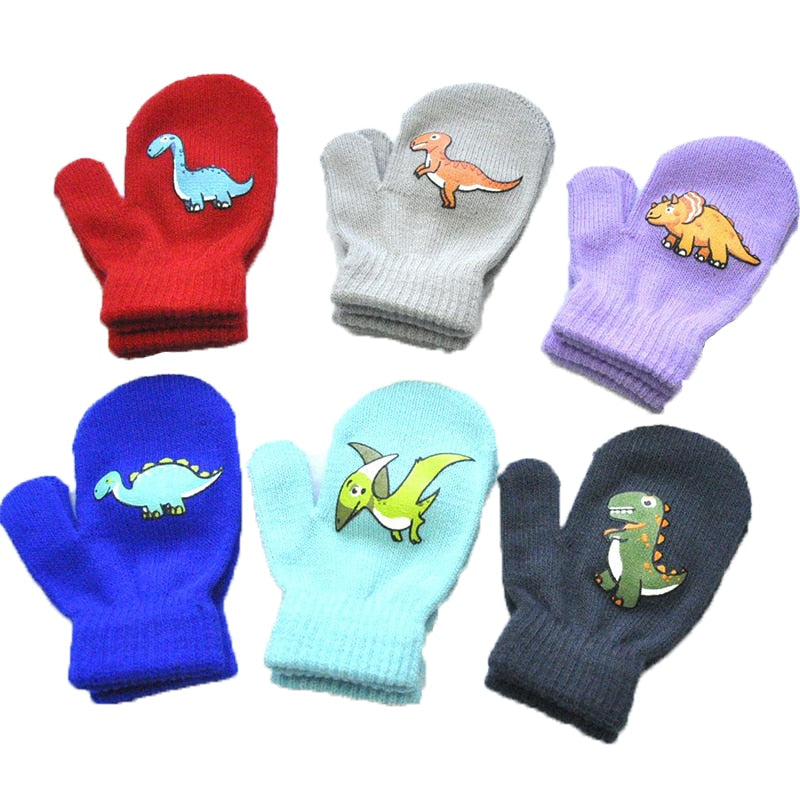 Zimowe dziecięce rękawiczki z jednym palcem Dinozaur