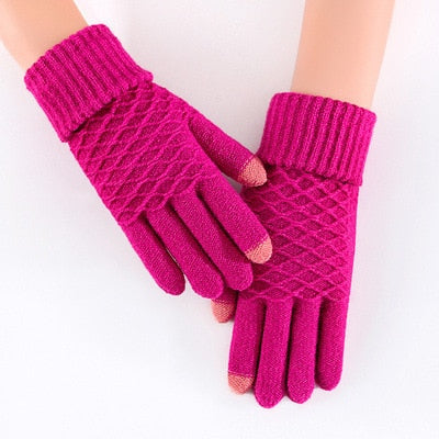 Damskie dzianinowe rękawiczki zimowe