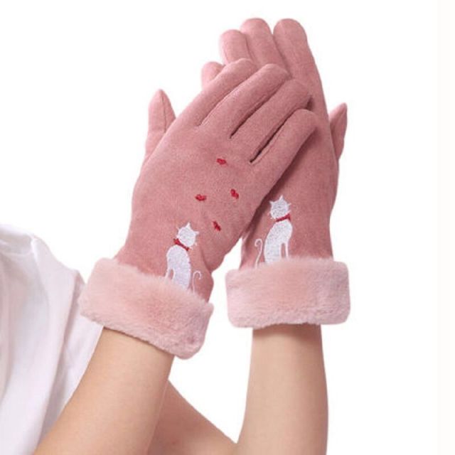 Damskie wełniane rękawiczki z futerkiem