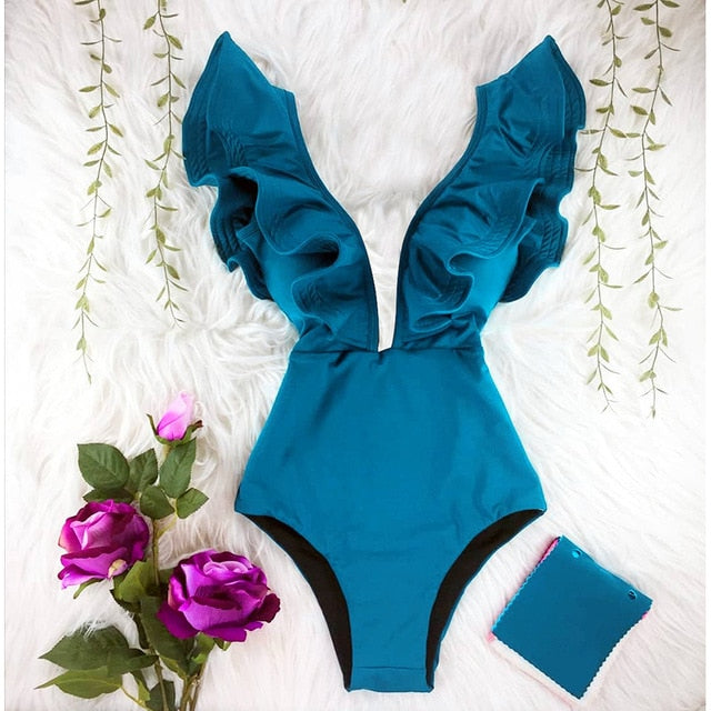 Elegancki jednoczęściowy strój kąpielowy damski w kwiatowy wzór