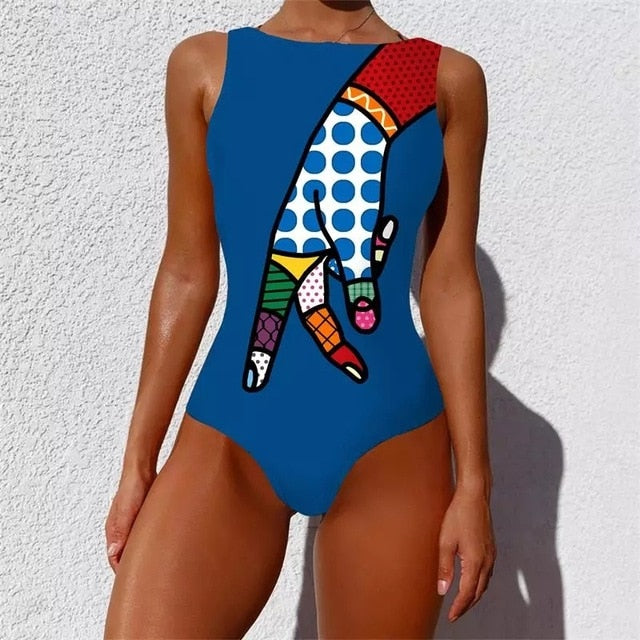 Śliczny jednoczęściowy strój kąpielowy damski ze wzorem