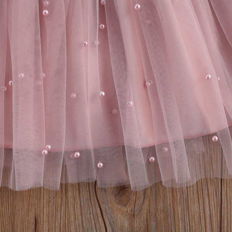Sukienka tiulowa z perełkami dla dziewczynki (Wyprzedaż)