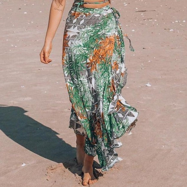 Damska długa pareo spódnica plażowa z nadrukiem