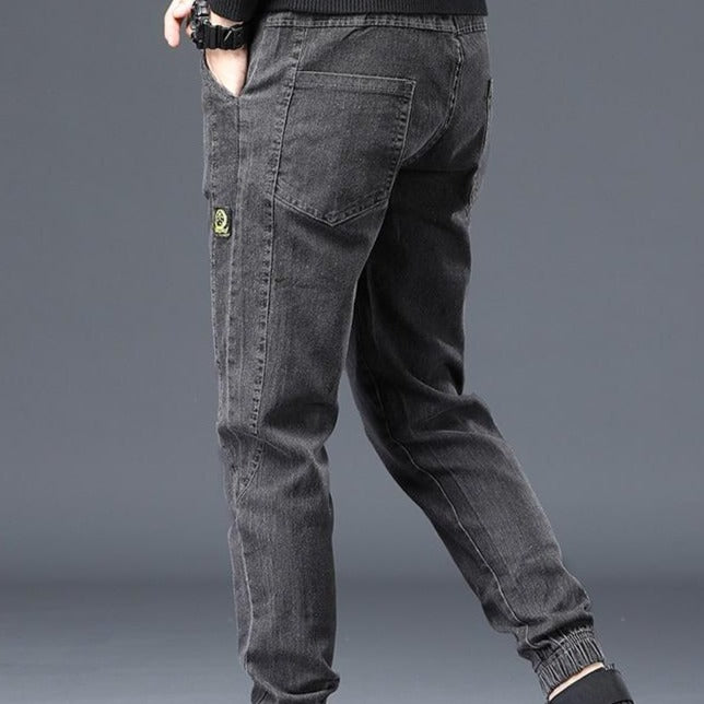 Męskie stylowe spodnie dżinsowe z gumką na dole