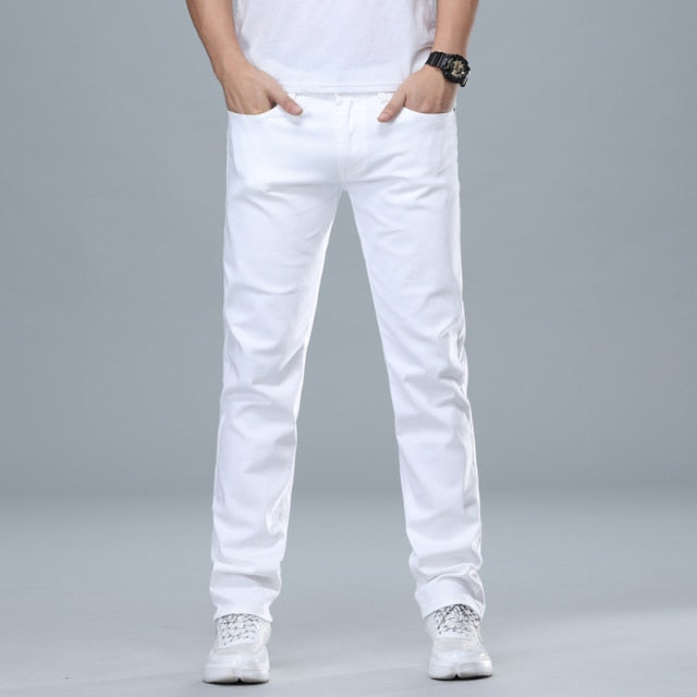 Męskie eleganckie białe spodnie dżinsowe