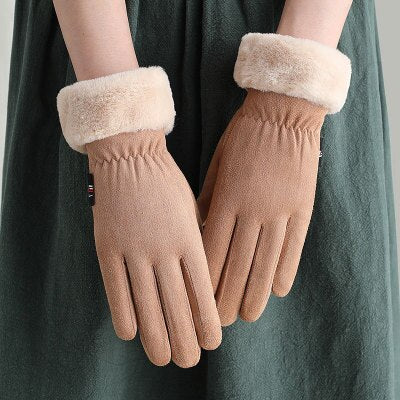 Damskie zamszowe dwuwarstwowe rękawiczki