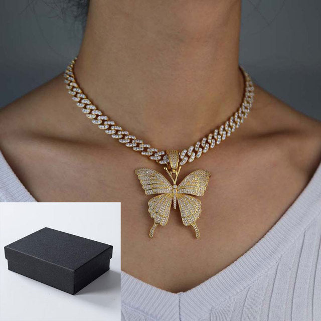 Naszyjnik damski łańcuszek motyl z kryształkami