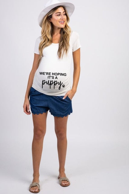 Damska letnia koszulka ciążowa z nadrukiem