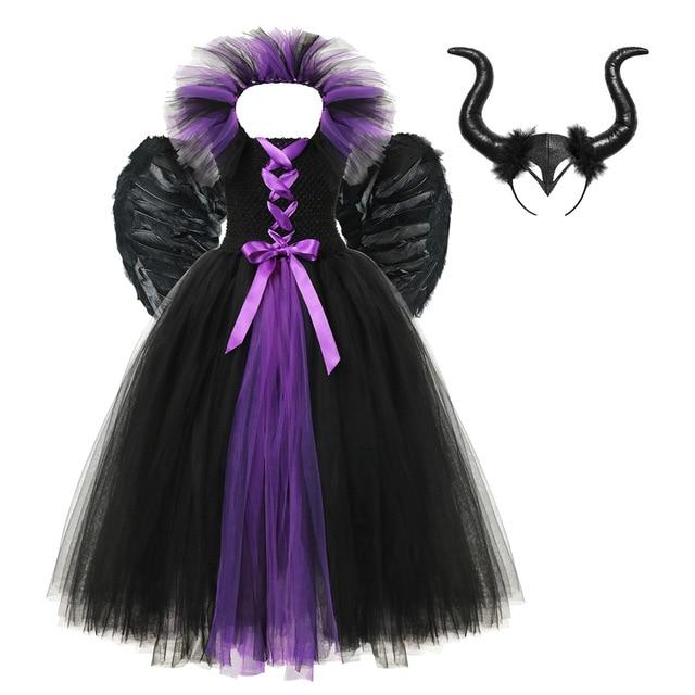 Strój Czarownica Maleficent dla dziewczynki Halloween (Wyprzedaż)