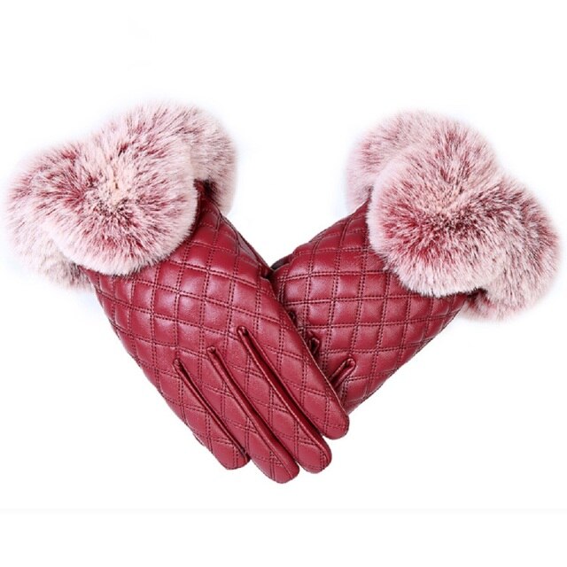 Damskie rękawiczki zimowe ze skóry PU
