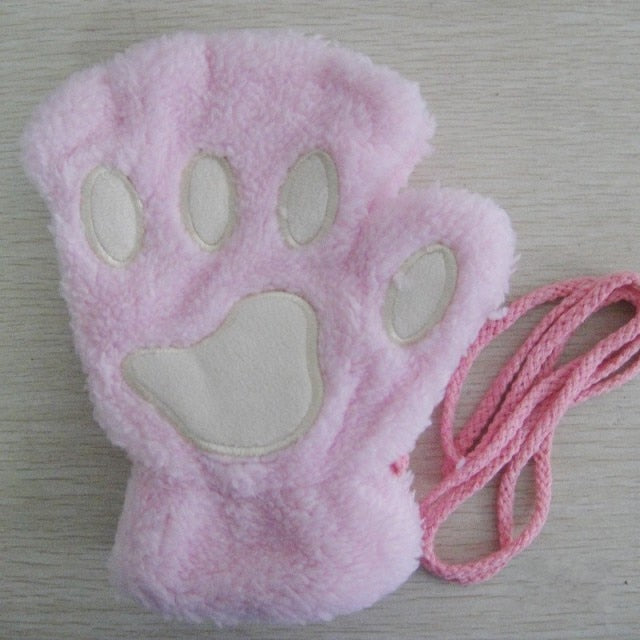 Futrzane rękawiczki damskie z kotkiem